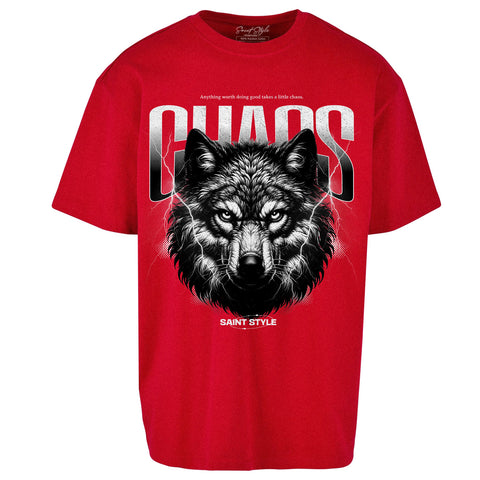 Tricou Oversize Unisex CHAOS WOLF Red