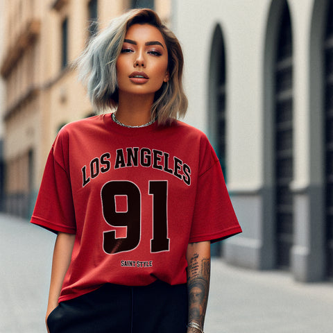 Tricou Oversize Women LOS ANGELES 91 Red