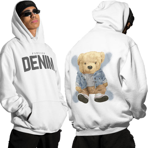 Hanorac Unisex Premium DENIM BEAR White