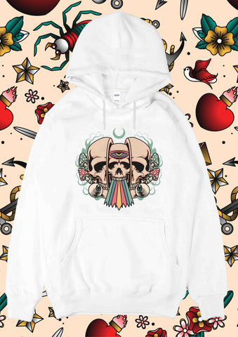 Hanorac UNISEX trippy skulls White